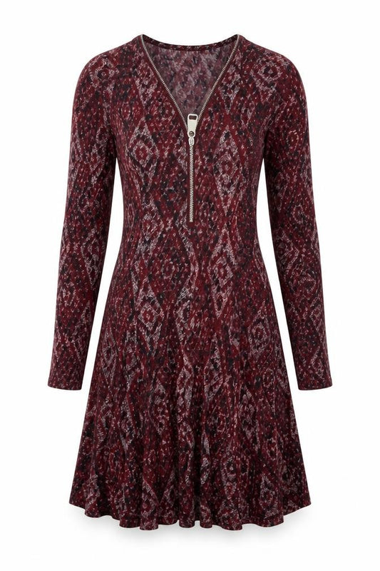 Front view of Apricot Women’s Red Geometric Long Sleeve Skater Dress S