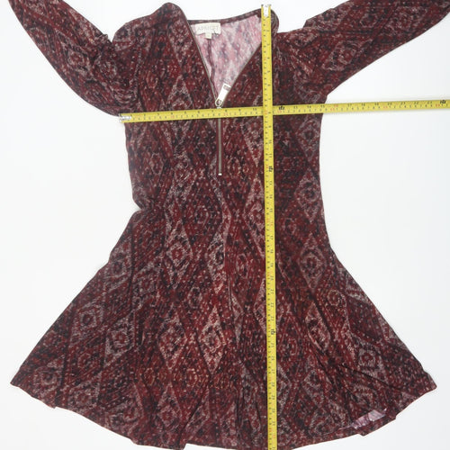 Apricot Women’s Red Geometric Long Sleeve Skater Dress S