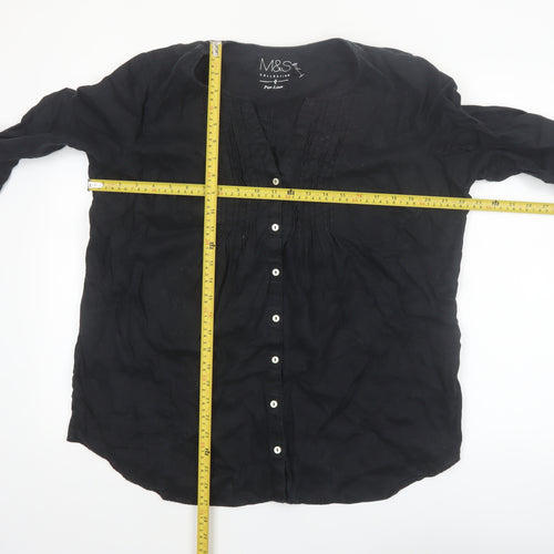 Marks and Spencer Women's Black Linen 3/4 Sleeve Button Blouse Size 18