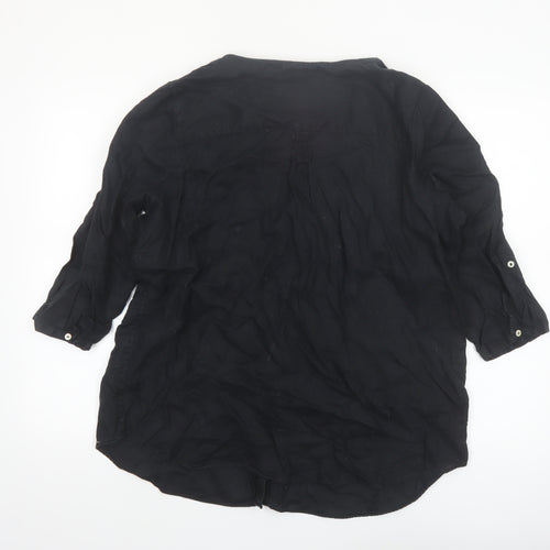 Marks and Spencer Women's Black Linen 3/4 Sleeve Button Blouse Size 18