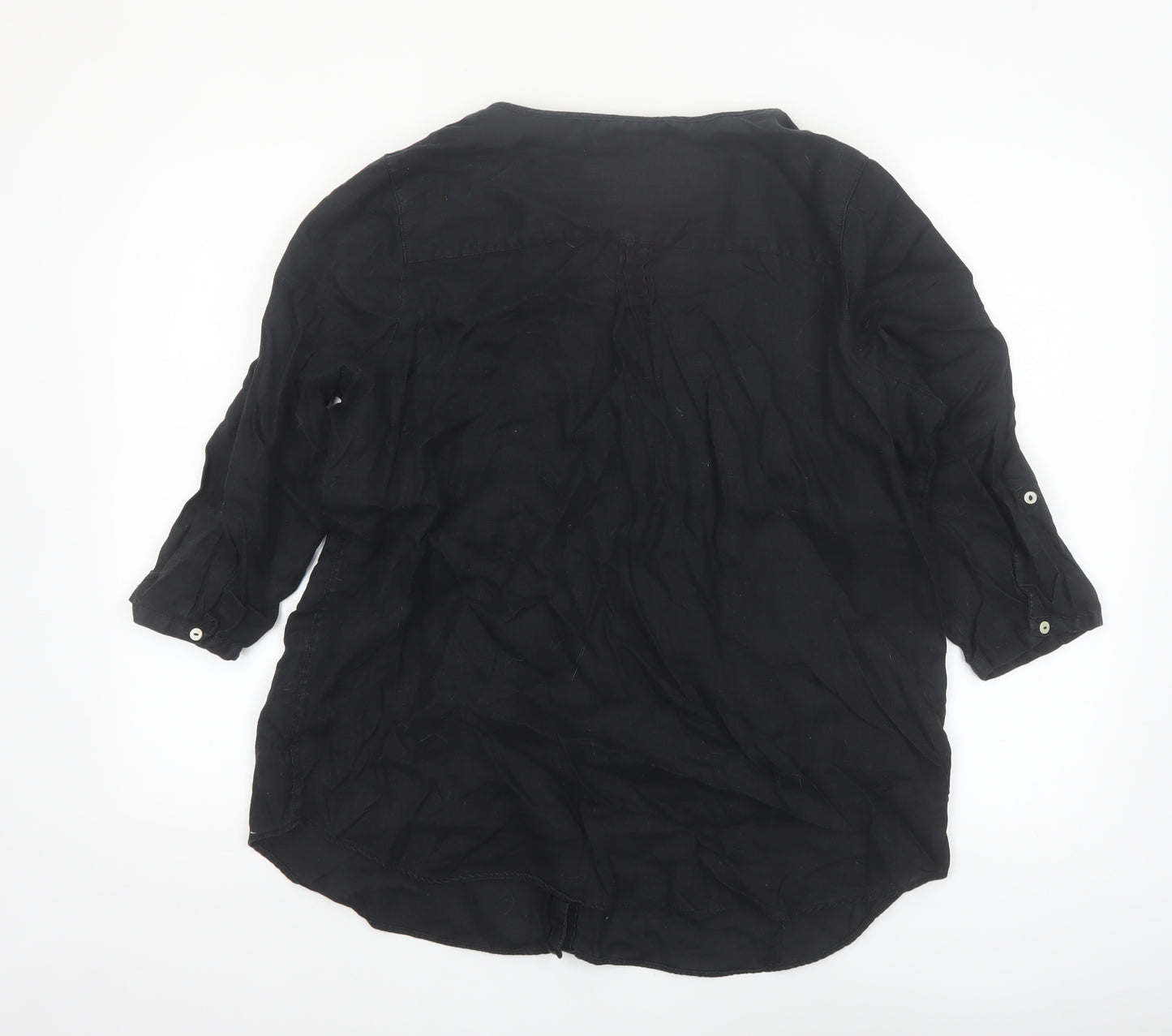 Marks and Spencer Women's Black Linen 3/4 Sleeve Button Blouse Size 18