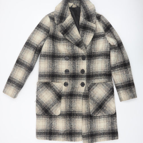 Marks and Spencer Women’s Beige Checked Wool Blend Overcoat Size 10