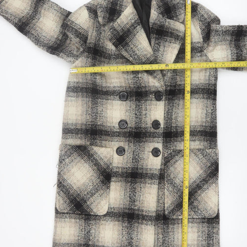 Marks and Spencer Women’s Beige Checked Wool Blend Overcoat Size 10