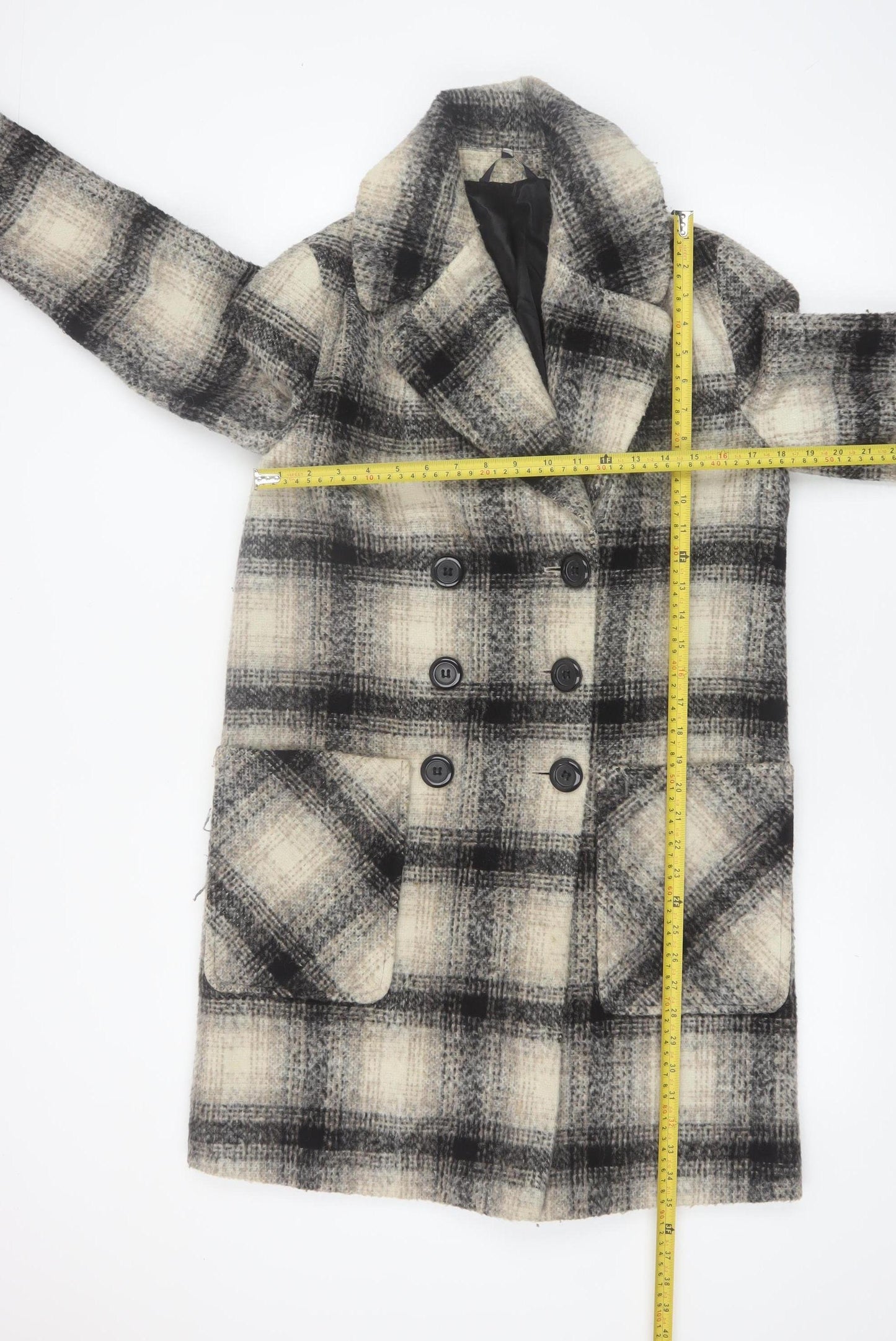 Marks and Spencer Women’s Beige Checked Wool Blend Overcoat Size 10