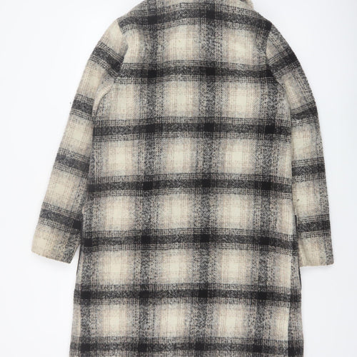 Marks and Spencer Women’s Beige Checked Wool Blend Overcoat Size 10