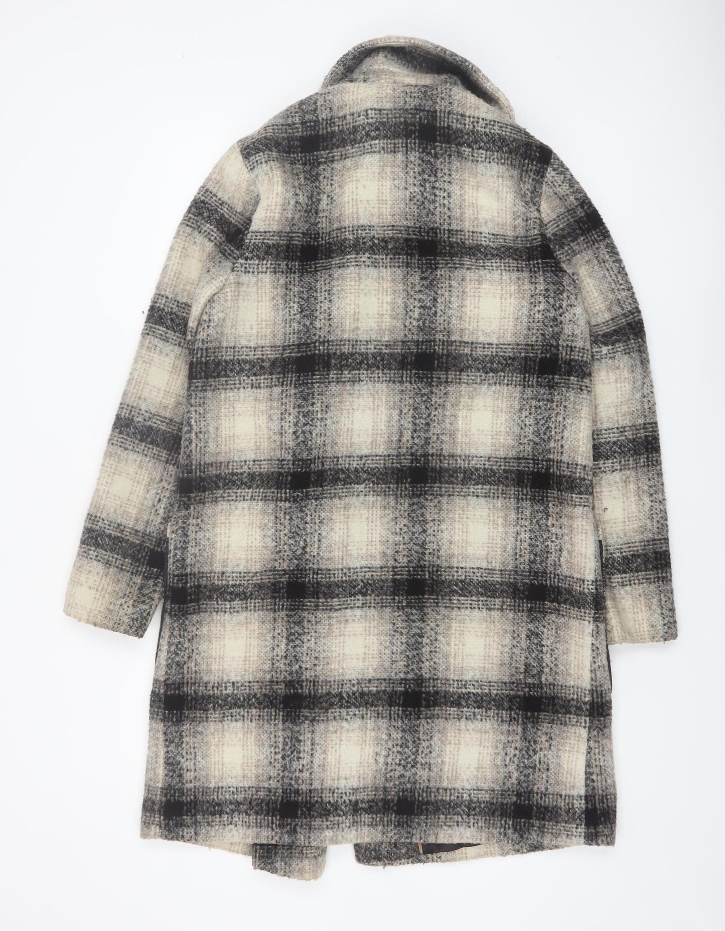 Marks and Spencer Women’s Beige Checked Wool Blend Overcoat Size 10