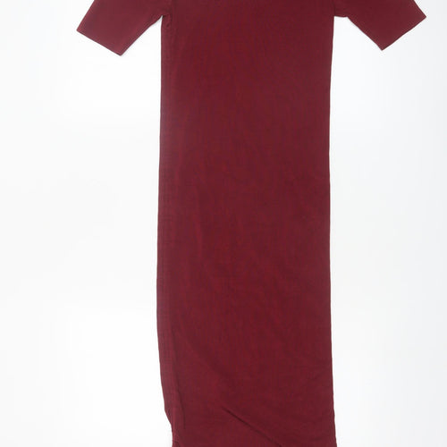 Zara Women Red Midi Bodycon Ruched Knit Dress Size M