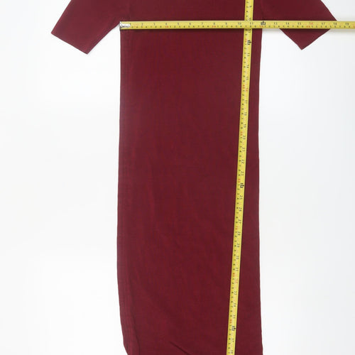 Zara Women Red Midi Bodycon Ruched Knit Dress Size M