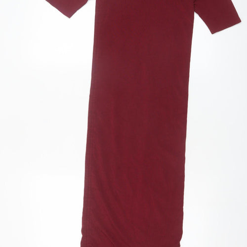 Zara Women Red Midi Bodycon Ruched Knit Dress Size M