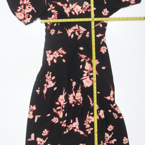 New Look Petite Black Floral Wrap Knee Length Dress Size 10