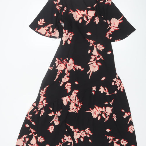 New Look Petite Black Floral Wrap Knee Length Dress Size 10