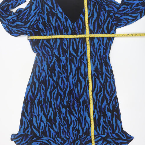 Sosandar Women Blue Animal Print V-Neck Knee Length Dress Size 18