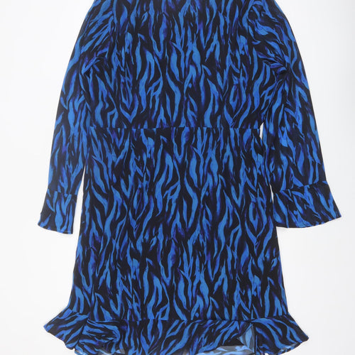 Sosandar Women Blue Animal Print V-Neck Knee Length Dress Size 18