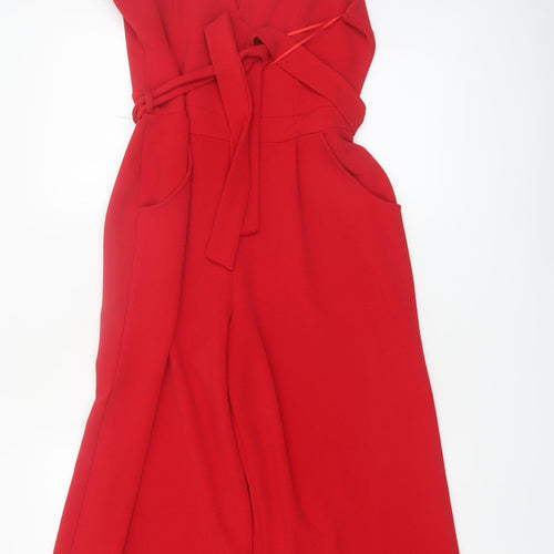 Quiz Women Red Jumpsuit Size 14 Sleeveless Belted Wide-Leg Playsuit