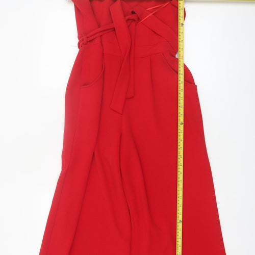 Quiz Women Red Jumpsuit Size 14 Sleeveless Belted Wide-Leg Playsuit