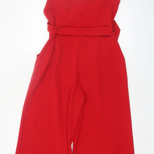 Quiz Women Red Jumpsuit Size 14 Sleeveless Belted Wide-Leg Playsuit