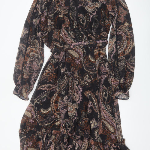 Oasis Petite Women's Multicoloured Paisley Midi Fit & Flare Dress Size 16