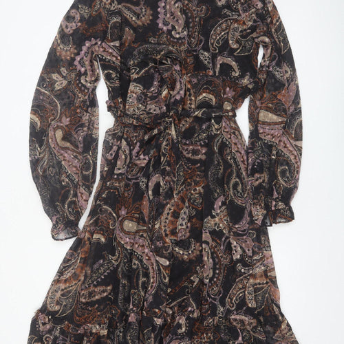 Oasis Petite Women's Multicoloured Paisley Midi Fit & Flare Dress Size 16