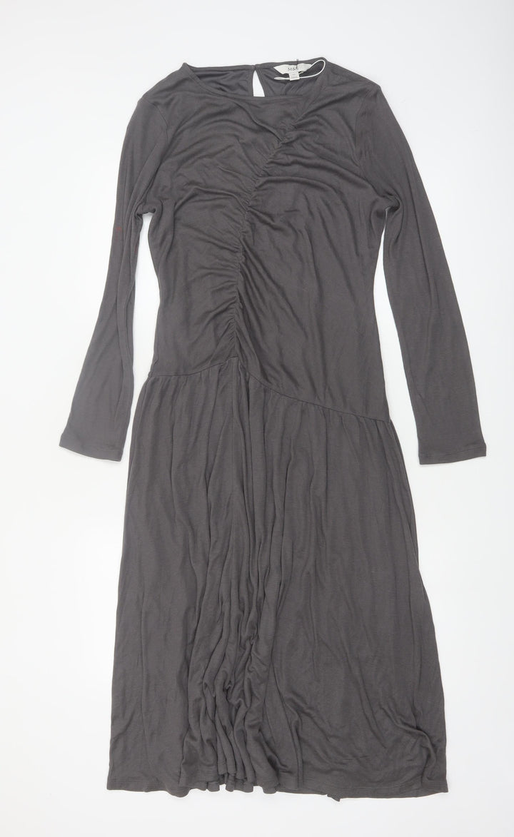 Marks and Spencer Women Grey Size 12 Midi Fit & Flare Dress