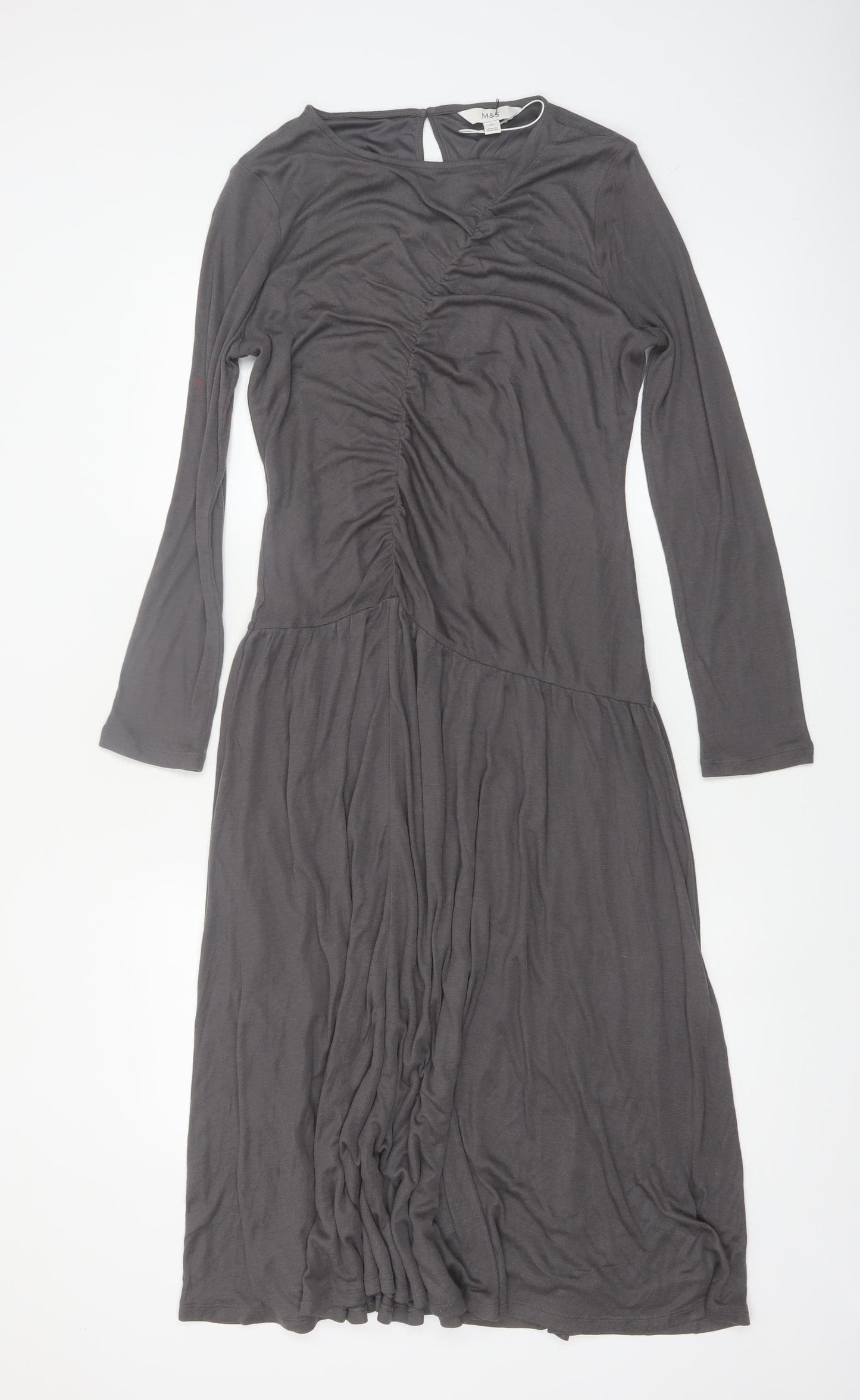 Marks and Spencer Women Grey Size 12 Midi Fit & Flare Dress
