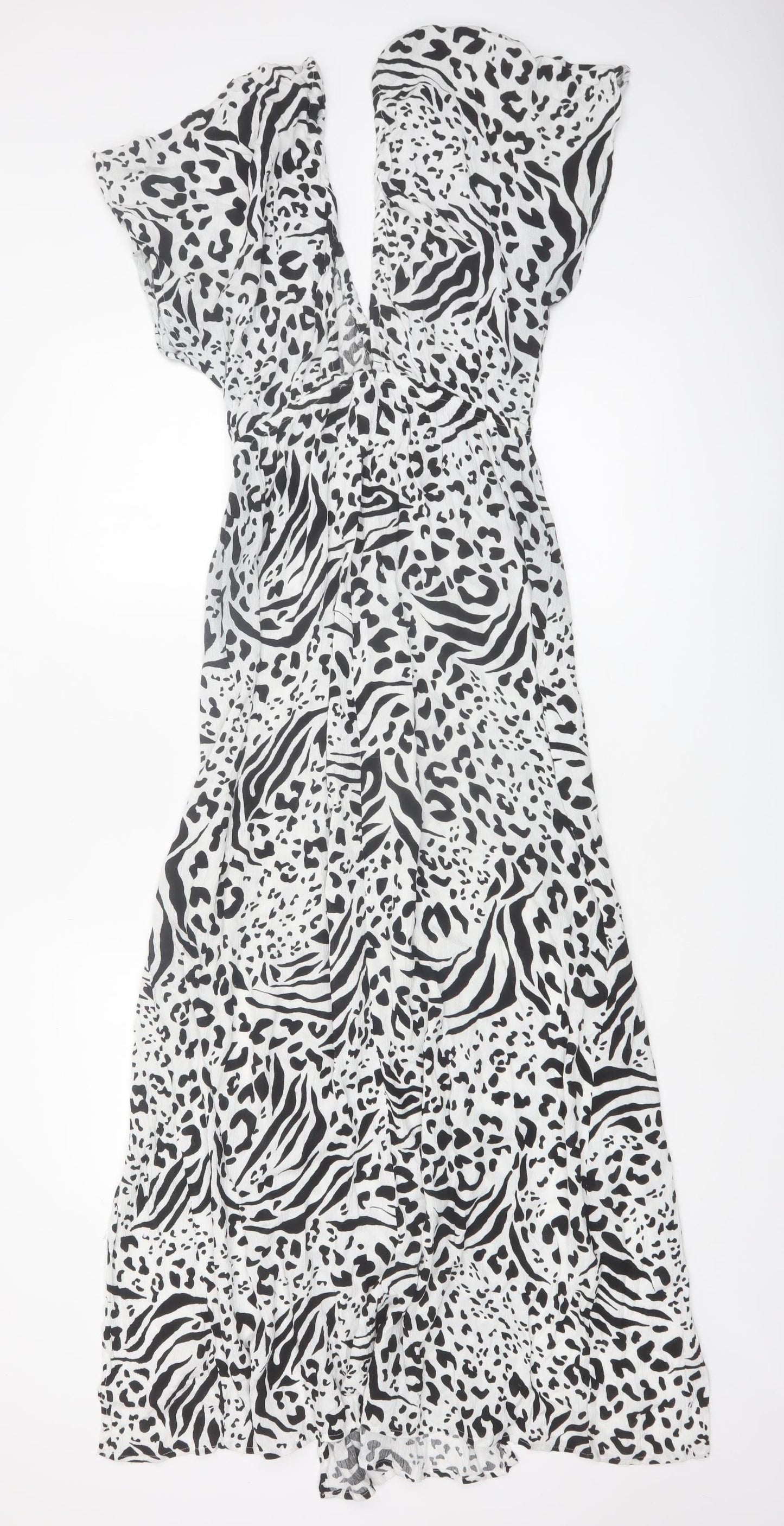New Look Women’s Black Animal Print Maxi Dress Size M Viscose