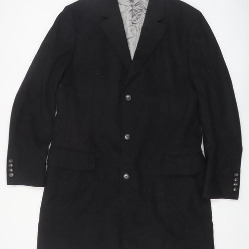 Hugo Boss Men's Black Wool Cashmere Long Overcoat Size 54
