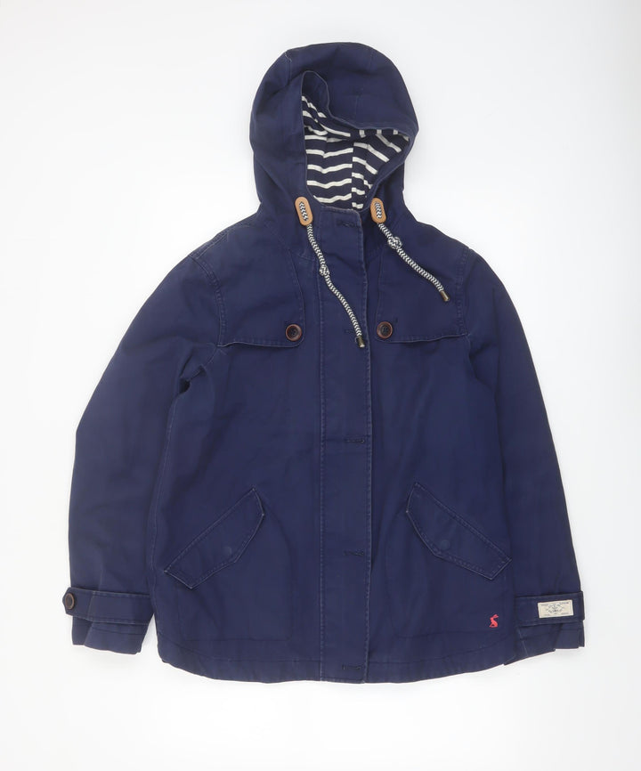 Joules Women’s Blue Hooded Waterproof Cotton Parka Jacket UK 12