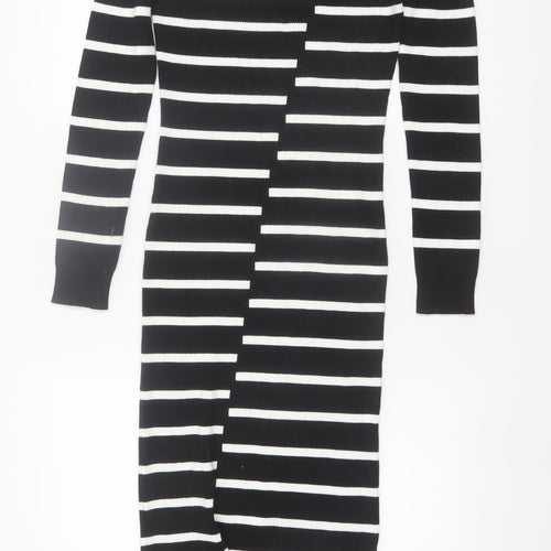Very Women’s Black White Striped Knit Midi Bodycon Dress Size 12