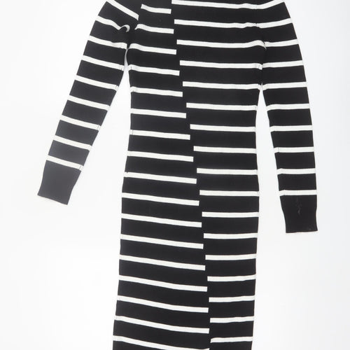 Very Women’s Black White Striped Knit Midi Bodycon Dress Size 12