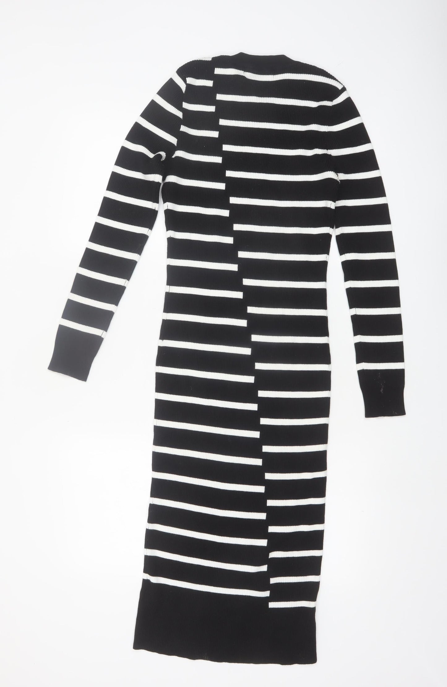Very Women’s Black White Striped Knit Midi Bodycon Dress Size 12