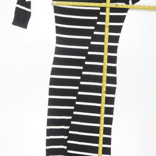 Very Women’s Black White Striped Knit Midi Bodycon Dress Size 12
