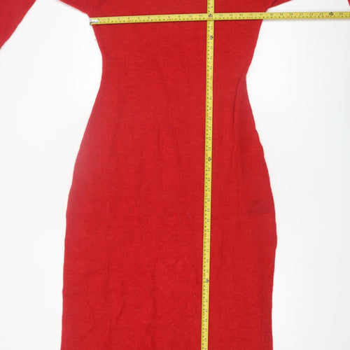 & Other Stories Women Red Wool Alpaca Knit Midi Bodycon Dress M