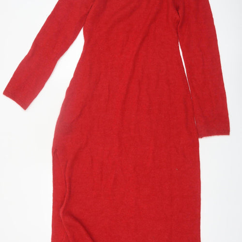 & Other Stories Women Red Wool Alpaca Knit Midi Bodycon Dress M