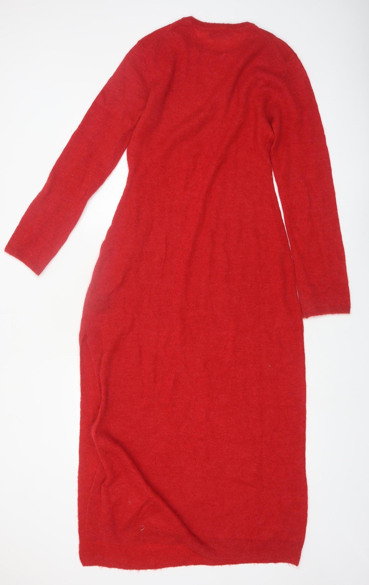 & Other Stories Women Red Wool Alpaca Knit Midi Bodycon Dress M
