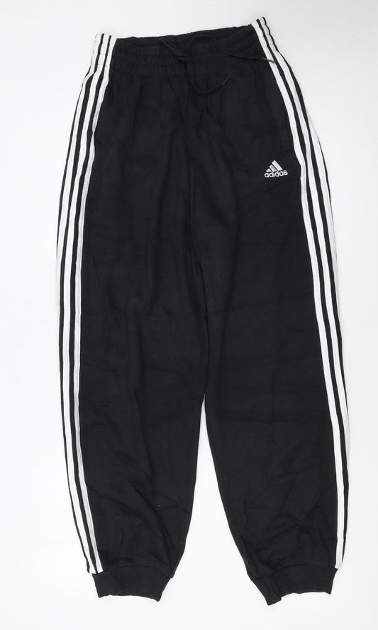 Adidas Women Black Jogger Trousers S 8-10 Elastic Waist Pockets Casual