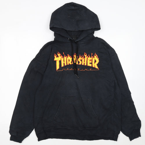 Thrasher Men's Black Pullover Hoodie M Flame Logo Skate Fleece