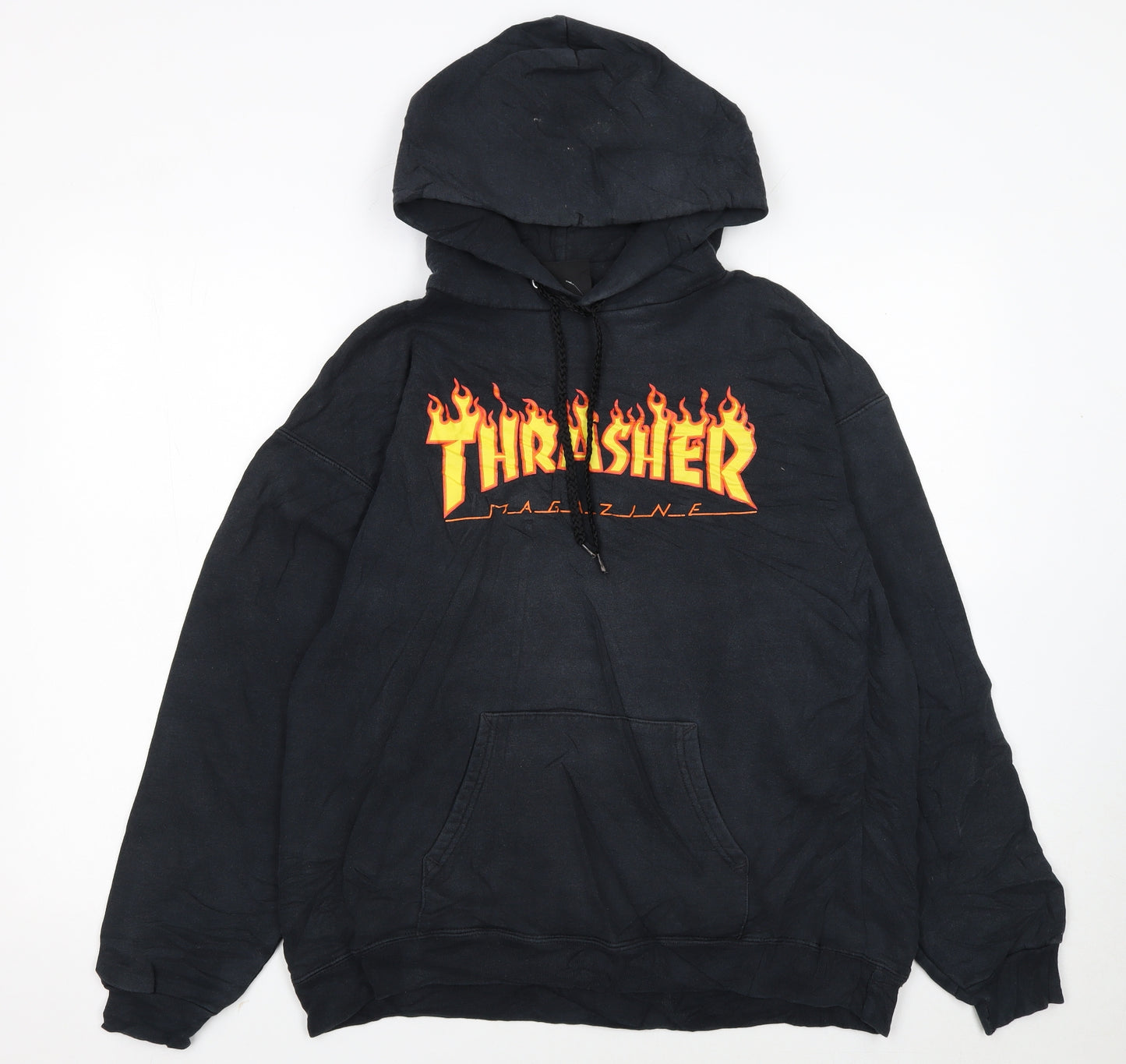 Thrasher Men's Black Pullover Hoodie M Flame Logo Skate Fleece