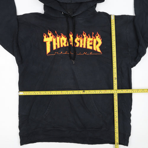 Thrasher Men's Black Pullover Hoodie M Flame Logo Skate Fleece