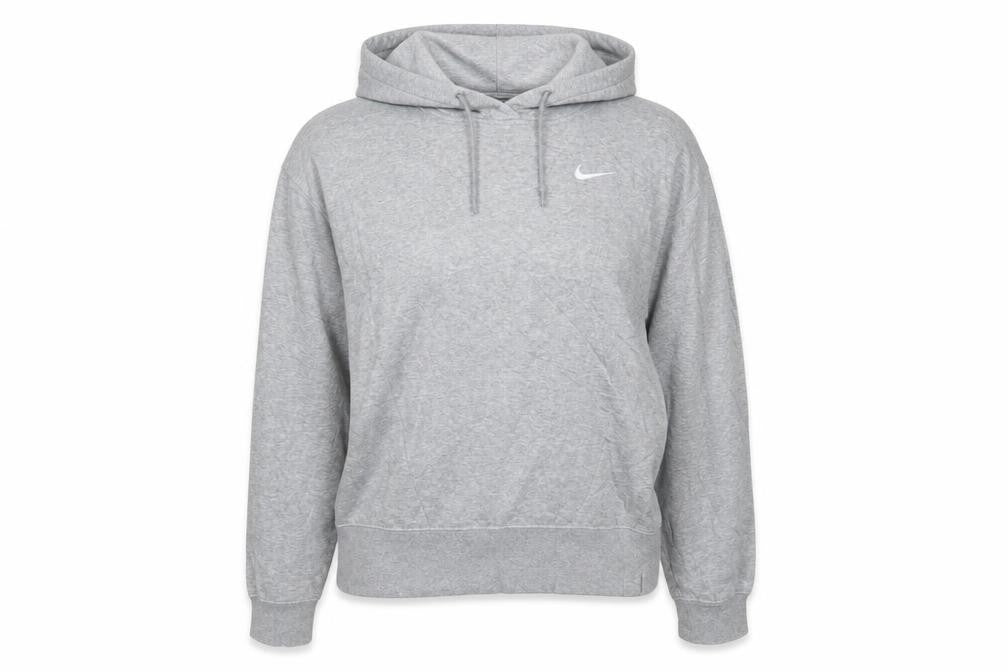 Front view of Nike Women’s Grey Pullover Hoodie Medium Cotton Blend Drawstring