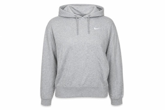 Front view of Nike Women’s Grey Pullover Hoodie Medium Cotton Blend Drawstring