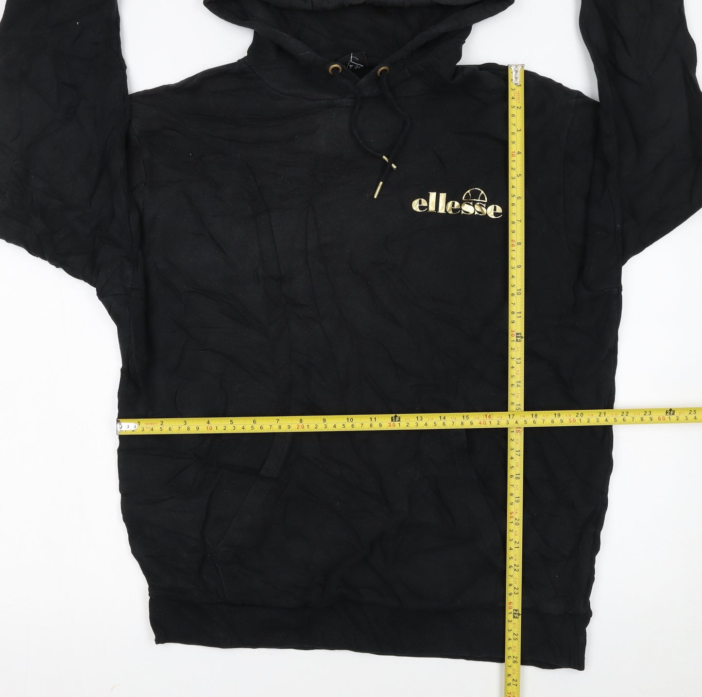 Ellesse Womens Black XL Pullover Hoodie with Gold Logo