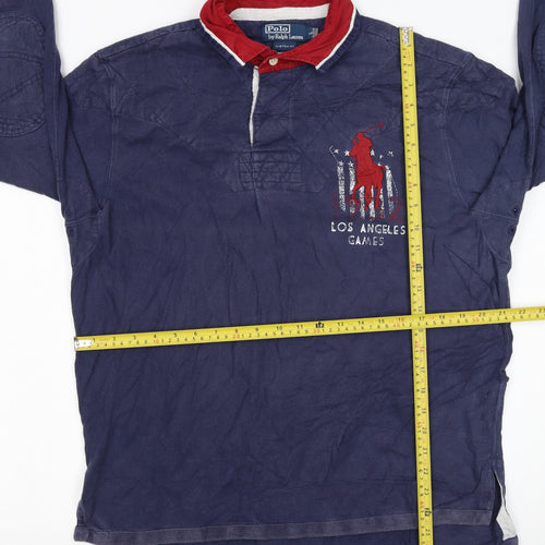 Ralph Lauren Mens Blue Long Sleeve Polo Shirt Size L Cotton Rugby Style