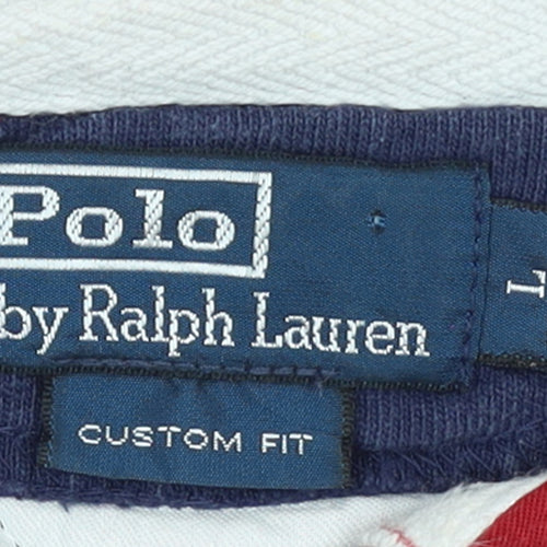 Ralph Lauren Mens Blue Long Sleeve Polo Shirt Size L Cotton Rugby Style