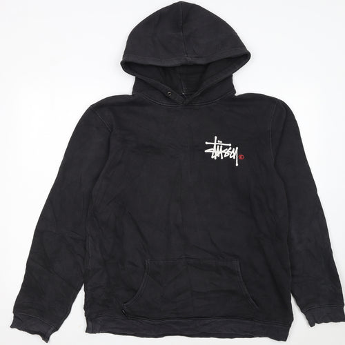 Stussy Men’s Black Pullover Hoodie Large Logo Streetwear Fleece