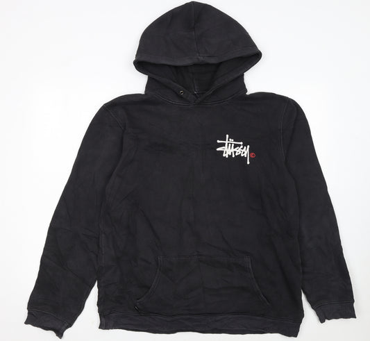 Stussy Men’s Black Pullover Hoodie Large Logo Streetwear Fleece