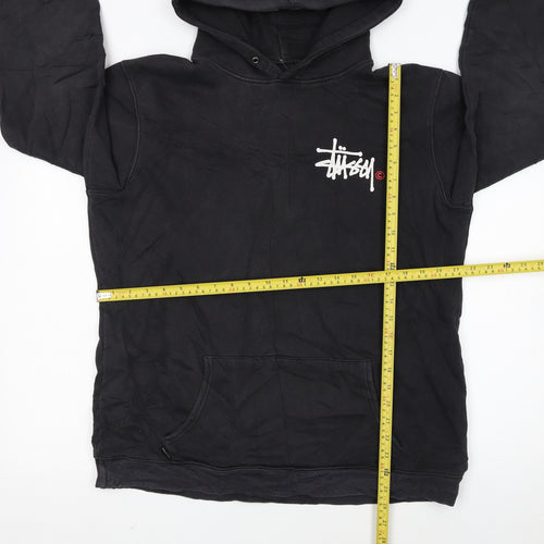 Stussy Men’s Black Pullover Hoodie Large Logo Streetwear Fleece