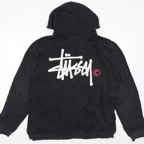 Stussy Men’s Black Pullover Hoodie Large Logo Streetwear Fleece
