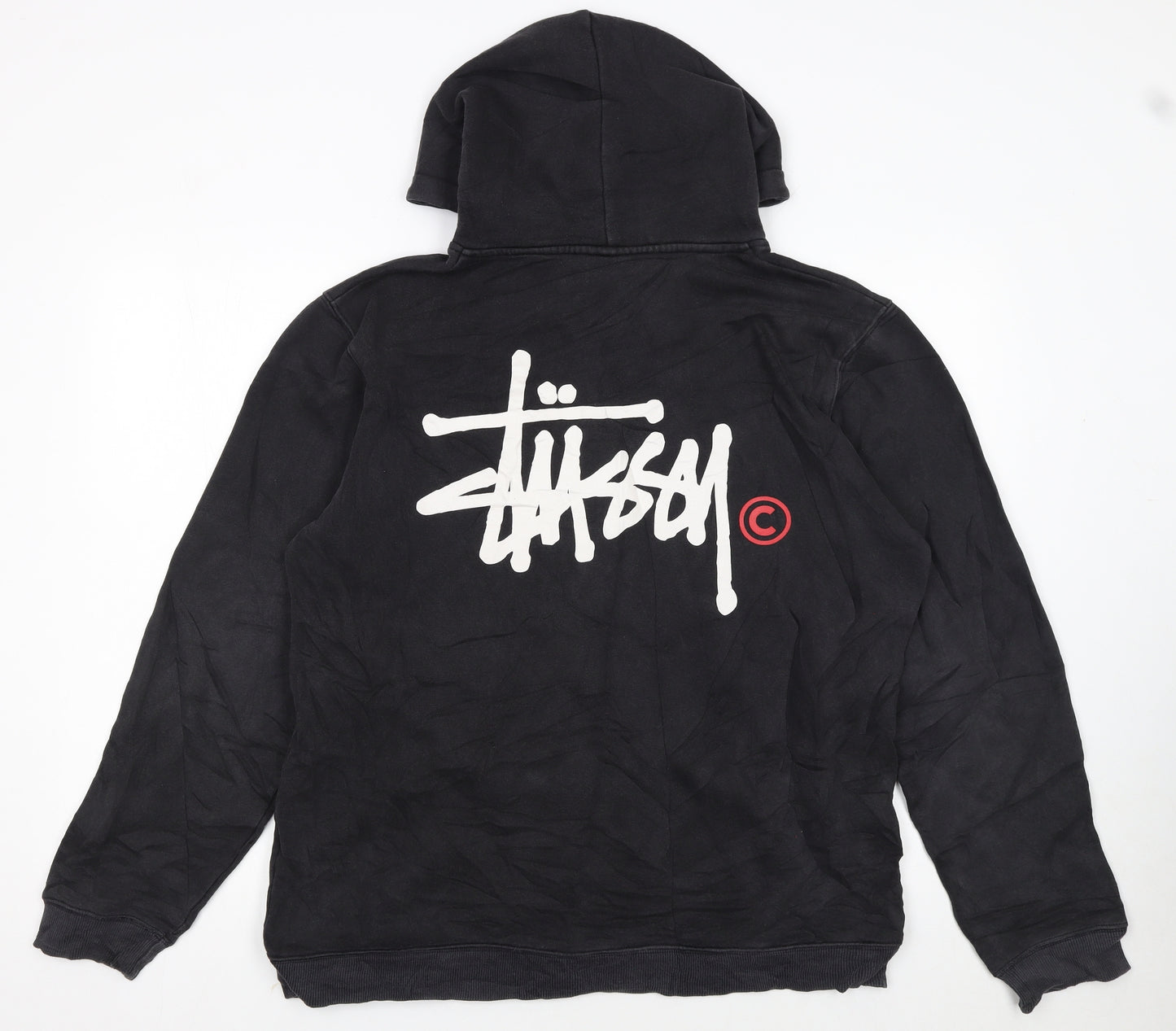 Stussy Men’s Black Pullover Hoodie Large Logo Streetwear Fleece