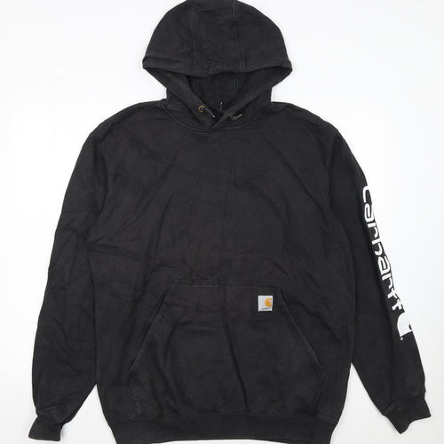 Carhartt Men's Black Pullover Hoodie Medium Loose Fit Logo Sleeve