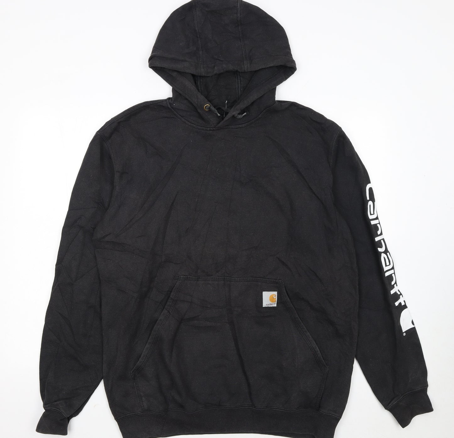 Carhartt Men's Black Pullover Hoodie Medium Loose Fit Logo Sleeve